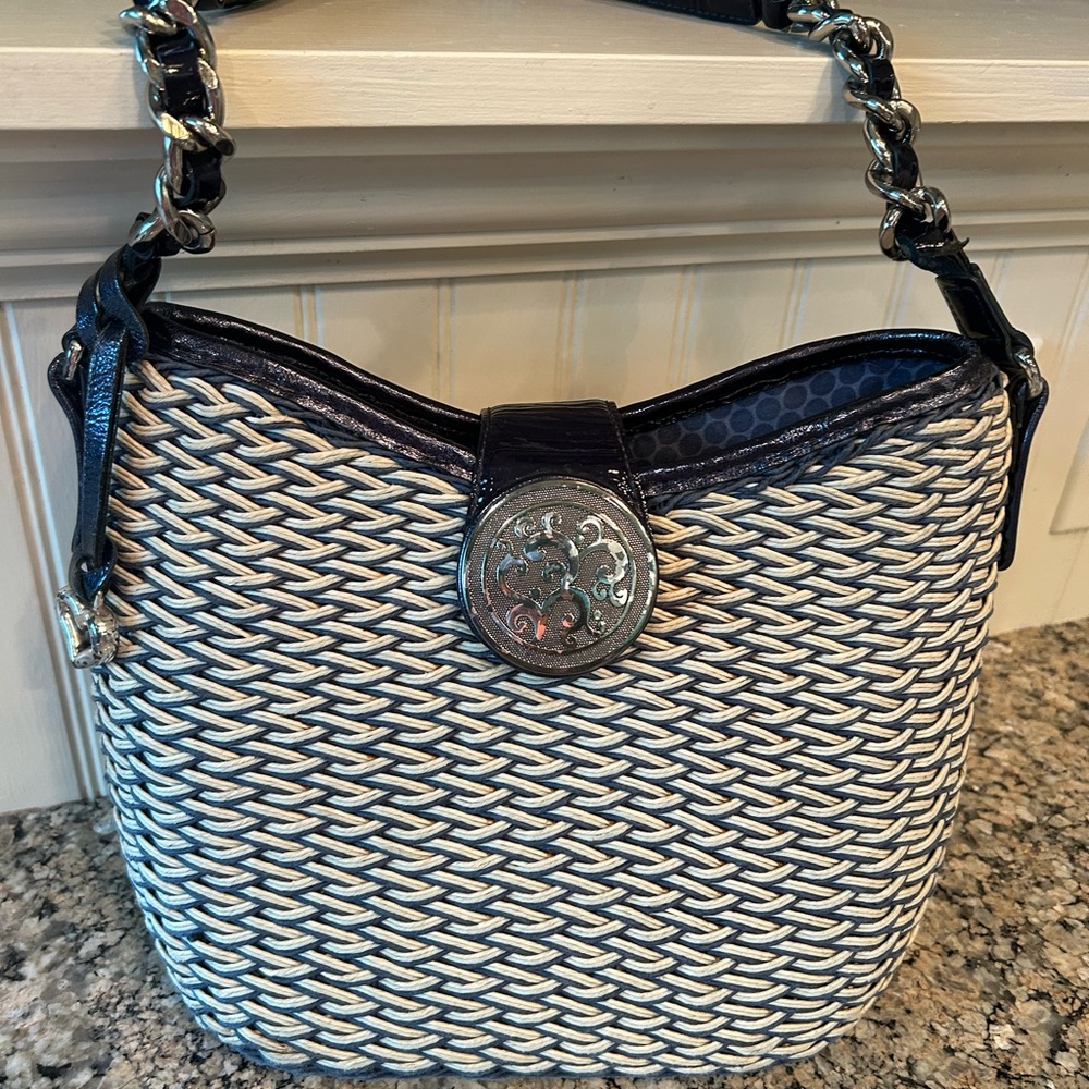 Brighton Navy and Nature Rattan Woven Women's Bag